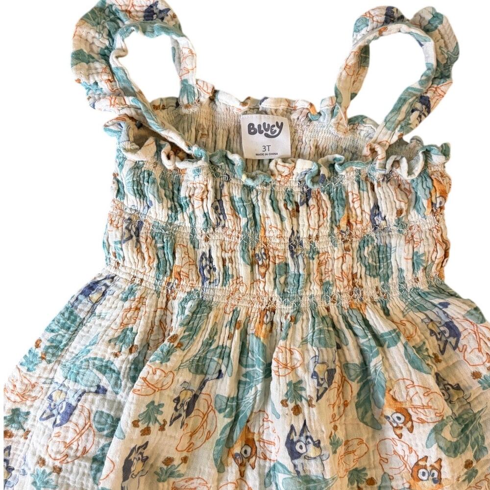 Bluey Toddler Girls Woven Gauze Smocked Sun Dress - Tropical Bingo Print 3T - Picture 2 of 3